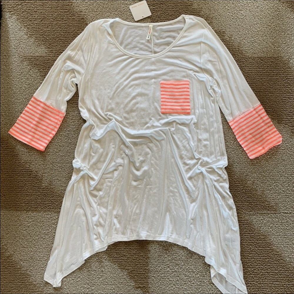 1  LEFT White Quarter Sleeve Striped Tunic Blouse - Picture 3 of 6